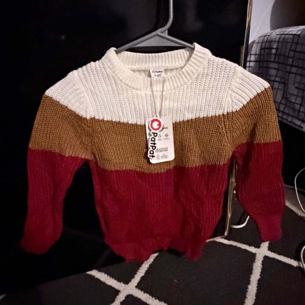 PatPat Kids 4T Colorblock Ribbed Knit Crewneck Pullover Sweater